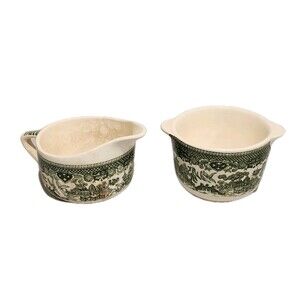 Antique Green Willow China Creamer And Sugar Bowl (No Lid) Set Discontinued